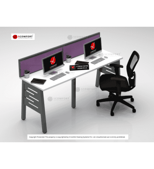 Scomfort SC-WRT22 Linear Desking Workstation with partition and slant leg with end to end half perforated modesty and Seating Capacity 2 People